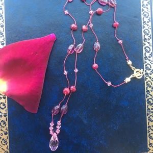 306: Ruby/Pink Swarovski Crystal Silk Tie Necklace